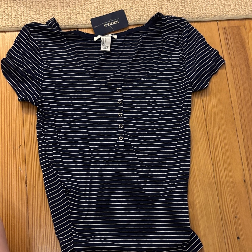 Forever 21 Navy and White Striped Tee